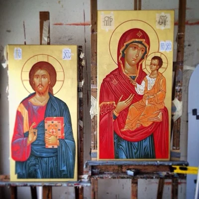 The icons of Christ and The Mother of God before signing.