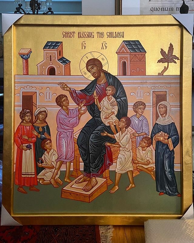 The icon of Christ Blessing the Children with the gilded frame is finished and ready to be shipped to the church 🙏🏼✨
.
.
.#byzantineicon #contemporaryicon#christblessingthechildren#iconpainters#religiousart #goldleaf #gilding #theodorekoufos #fathe