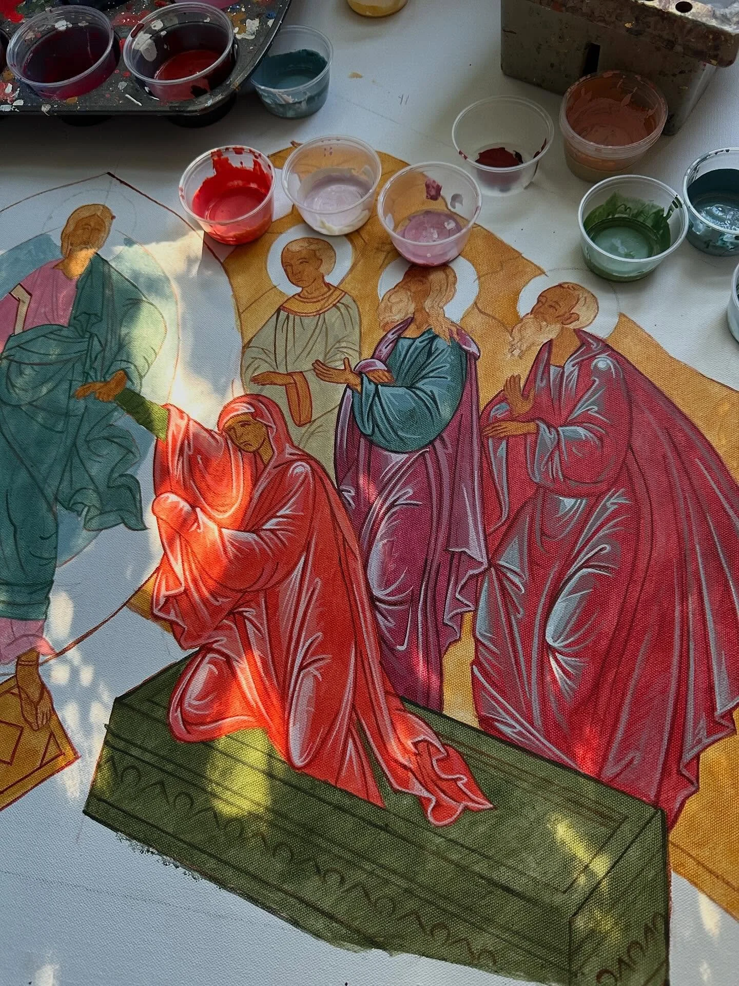 Work in progress: The Resurrection (Descent into Hades).
Every layer of color here is a prayer. Slowly, step by step, the image comes to life, not through my effort alone, but through grace that guides the hand.

#iconography #orthodoxicon #resurrect
