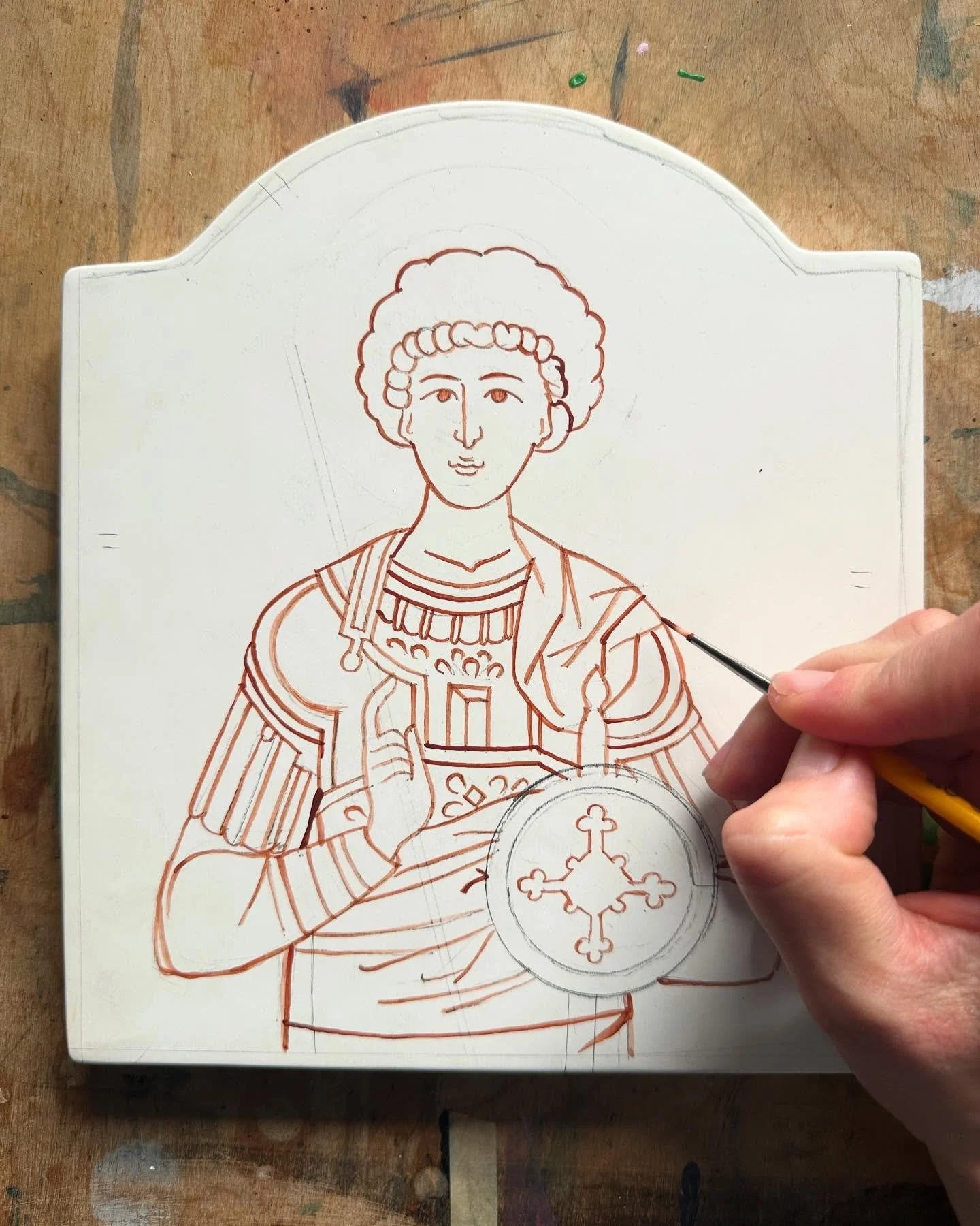 Beginning the icon of Saint George, inspired by the 6th-century prototype from Saint Catherine&rsquo;s Monastery at Mount Sinai.

This is the underdrawing stage &mdash; a sacred moment when every line becomes a prayer.

Sinai icons are known for thei