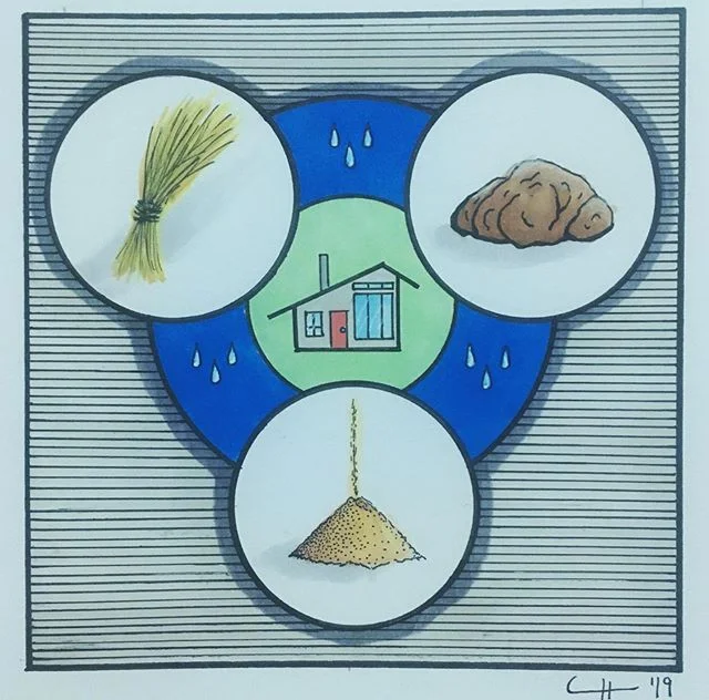 Day 5 - &ldquo;Build&rdquo;
#inktober 
#inktober2019 
#inktober2019day5
-
-
Cob, is a building material made from straw, clay, sand, and water. There is so much I want to say about this amazing natural building material, but I&rsquo;ll just mention a