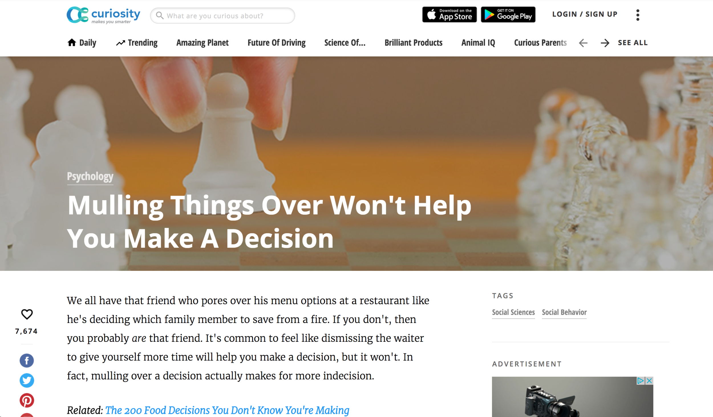 Editorial Design for Article:  Mulling things over won't help you make a decision.