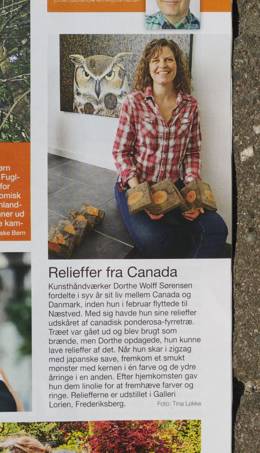 In the section "Fra Thule til Gedser", Copenhagen based foto-journalist, Tina Løkke made this little note about my ZigZag reliefs. "Famililiejournalen" nr. 32, 2016