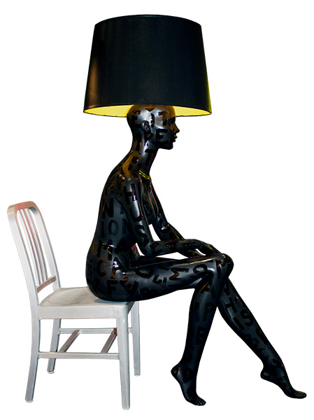 "seated black on black"