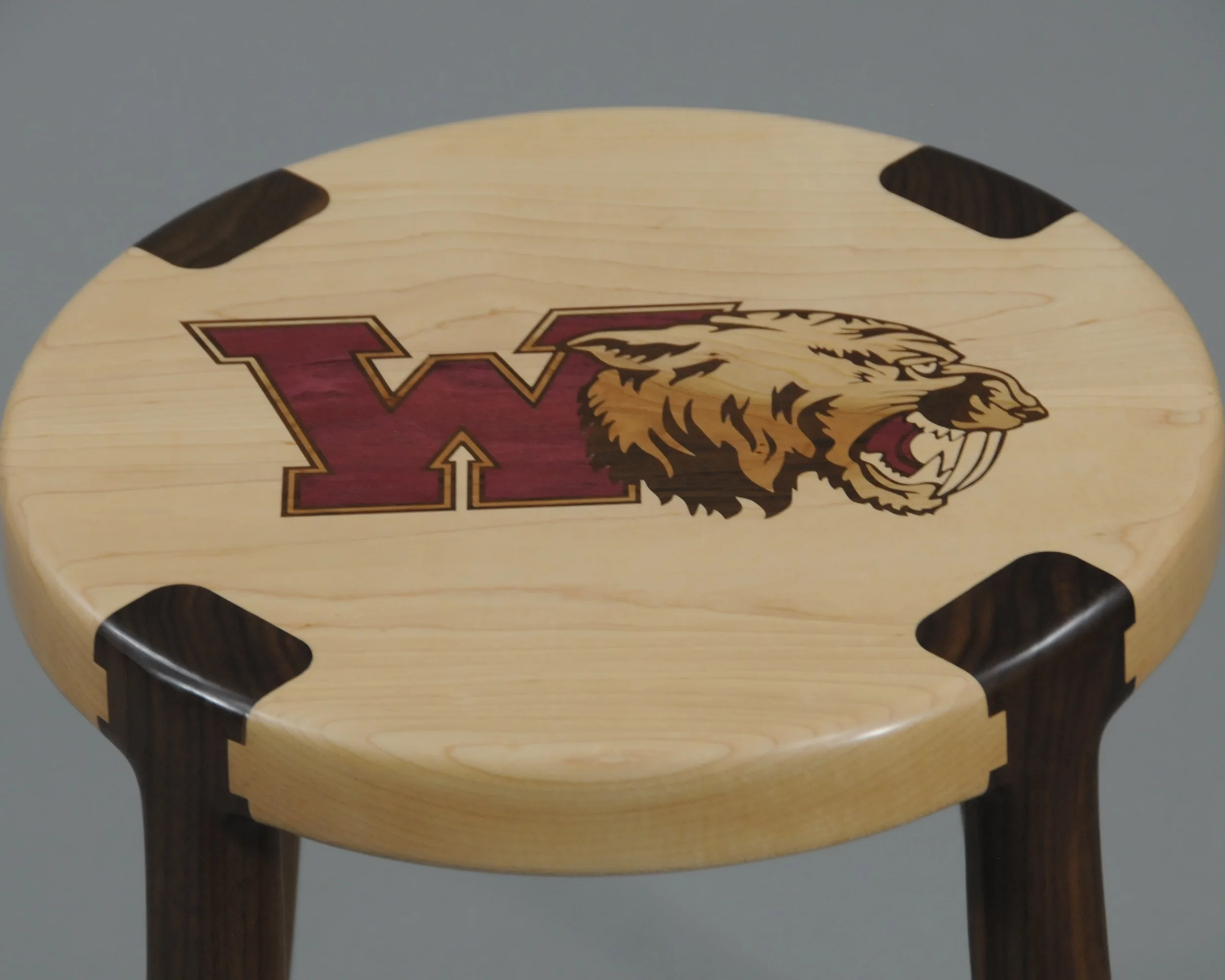  Maple and walnut stool with cherry, purpleheart and walnut inlay 