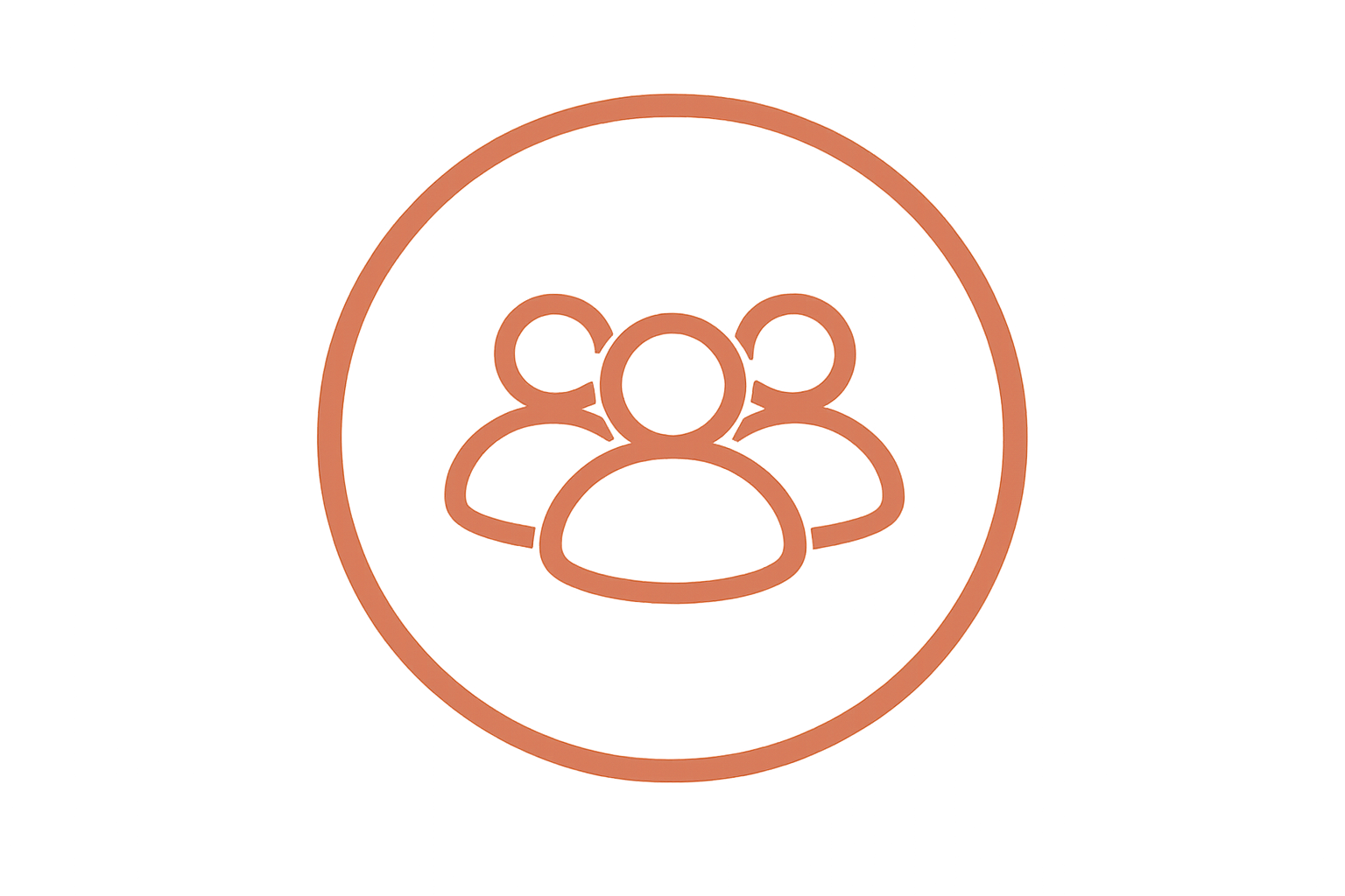 Icon of three people inside a circle, representing a group or community.