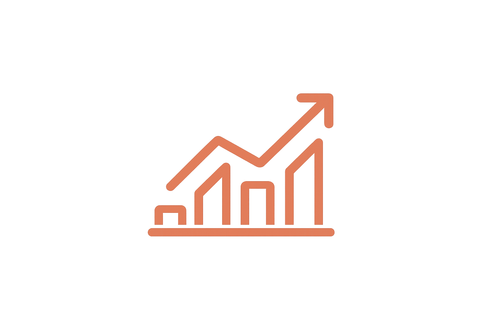 A line graph showing upward trend with bars and an arrow indicating growth or increase.
