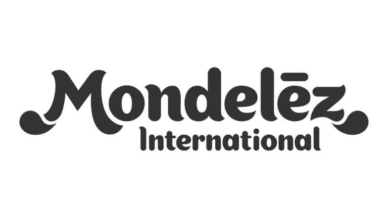 Mondelēz International logo in black and white.