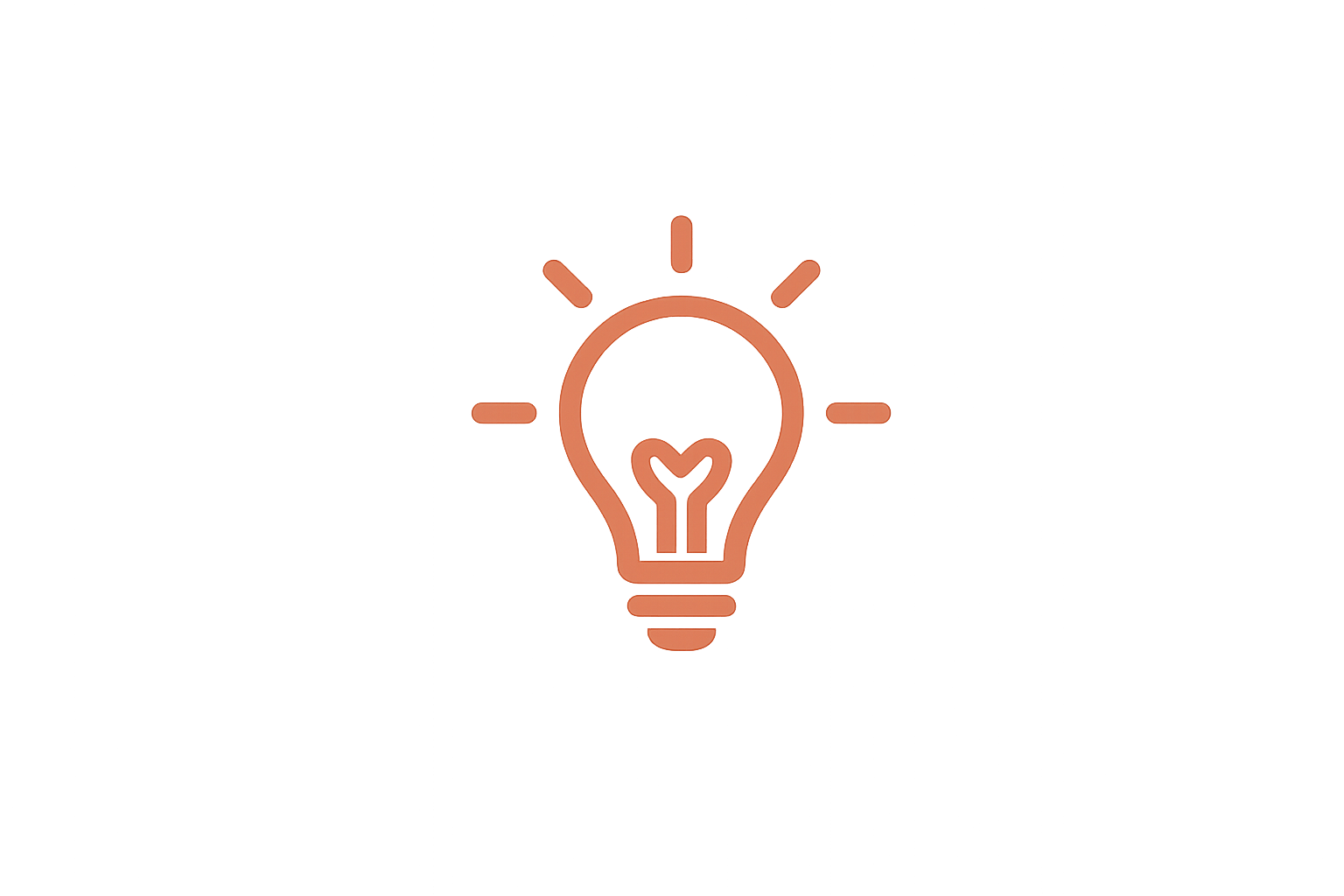 A glowing, orange neon outline of a light bulb with rays emanating from it, set against a dark gray background.