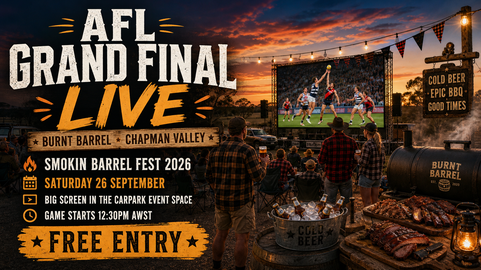 AFL GRANDFINAL ON THE BIG SCREEN @ Smokin' Barrel Fest 2026!