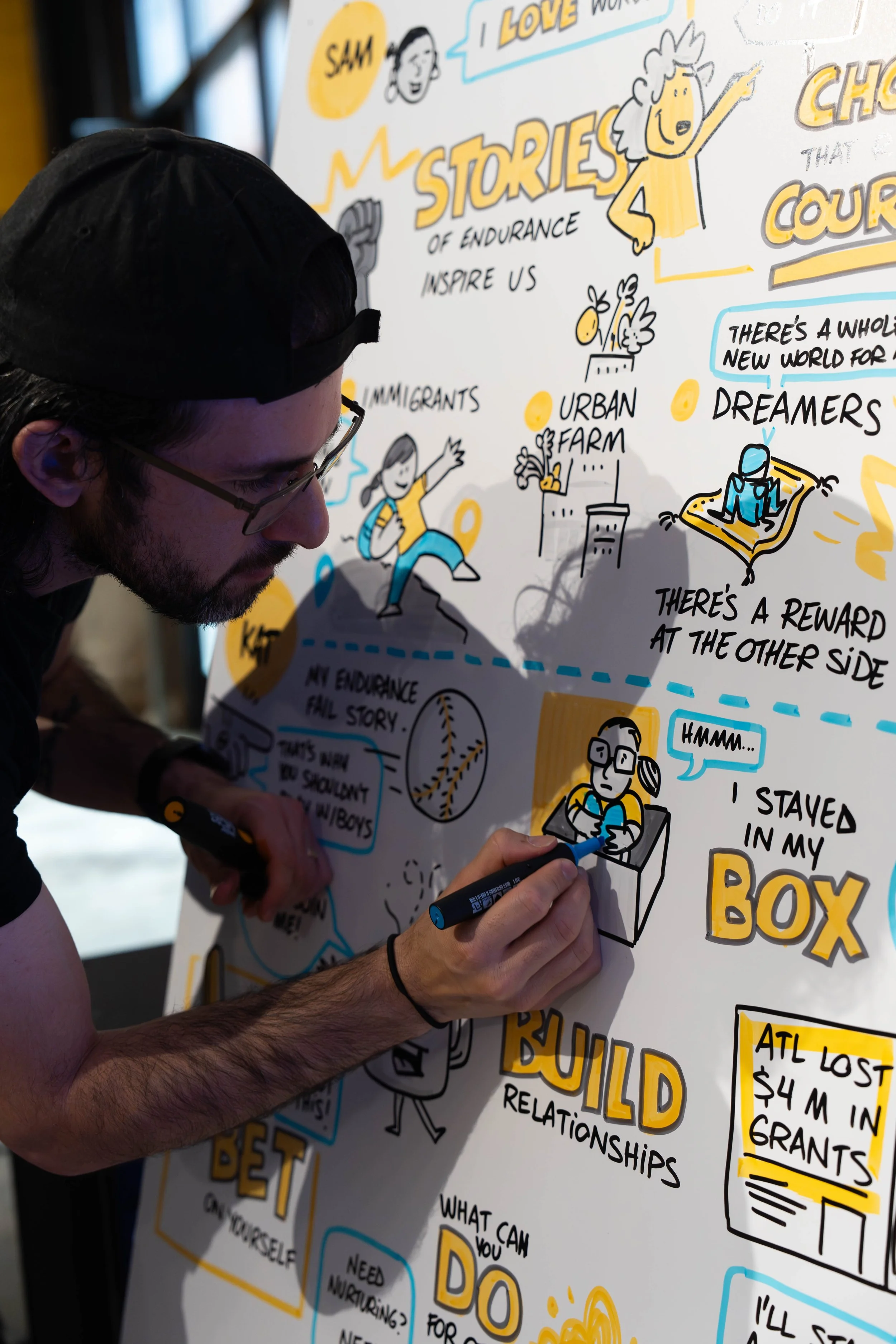 Alejo Porras doing a live graphic recording for Creative Mornings Atlanta at Plywood Place