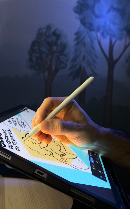Alejo drawing live visual notes digitally for a remote event