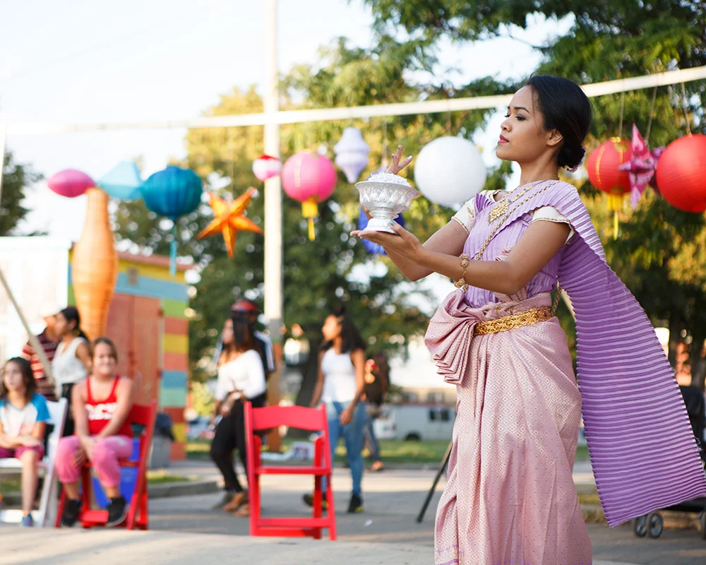 Lanica Angpak from Cambodian Dance Troupe performs at Mifflin Square Alliance Festival, organized as part of Playgrounds for Useful Knowledge in South Philadelphia.
