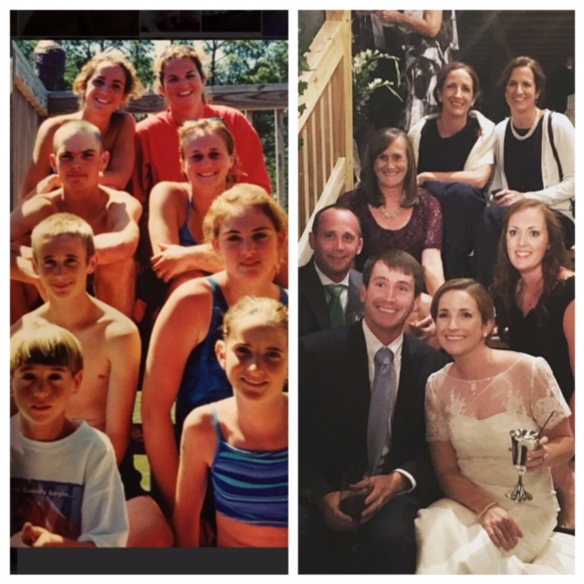 Before and After: My cousins and I in middle school (left) and at my wedding (right) in October 2015, sitting in the same exact spots. 