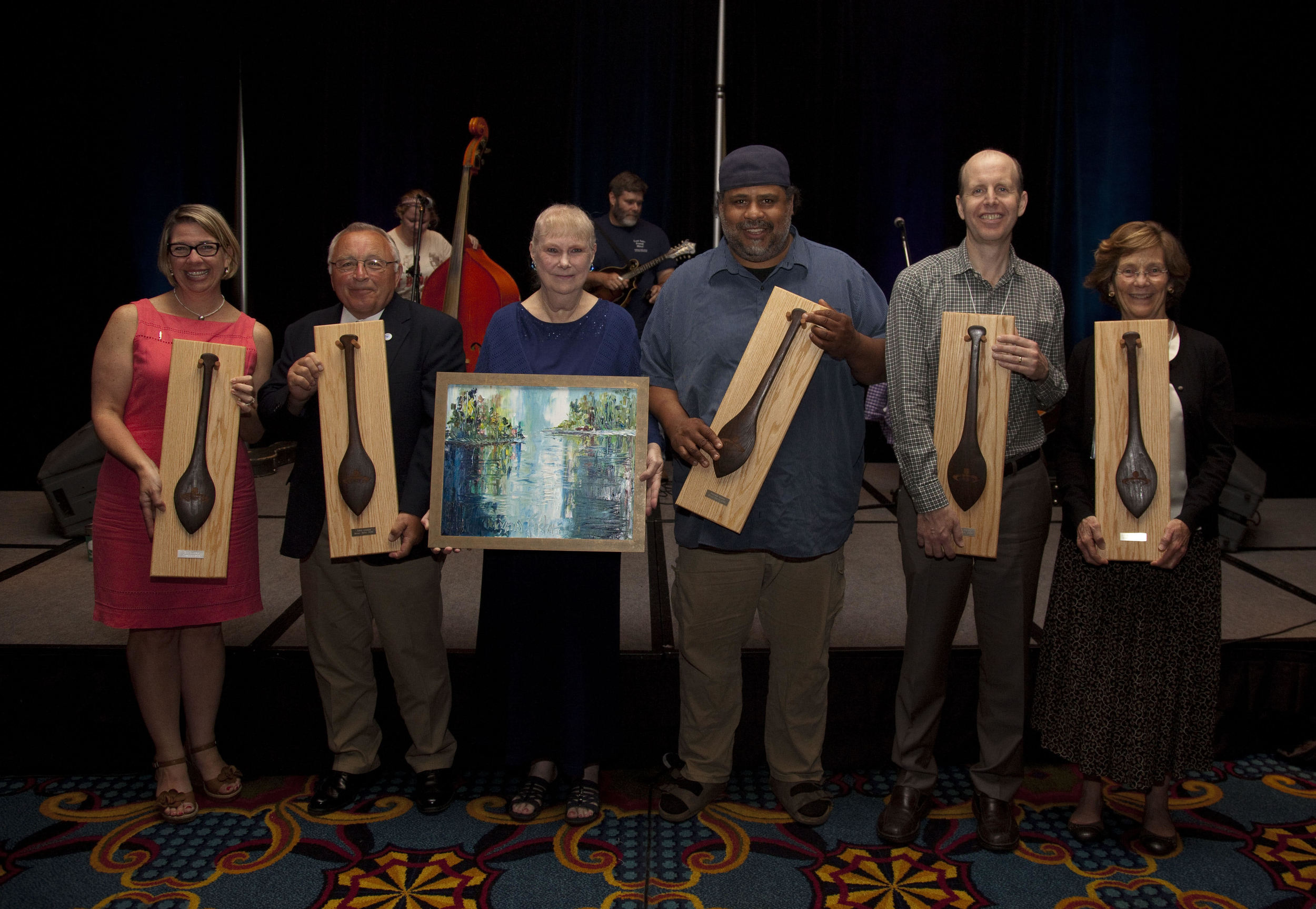 2016 National River Heroes and Compton Award Winner: (L to R): Casi (kc) Callaway (Mobile Baykeeper), John Linkes (Roaring Run Watershed Association), Wilma Surba (James Compton Achievement Award Winner, Subra Company), Derrick Evans (Bridge the Gulf Project), Andrew Purkey (National Fish and Wildlife Federation), and Jan Goldman-Carter (National Wildlife Federation). 
