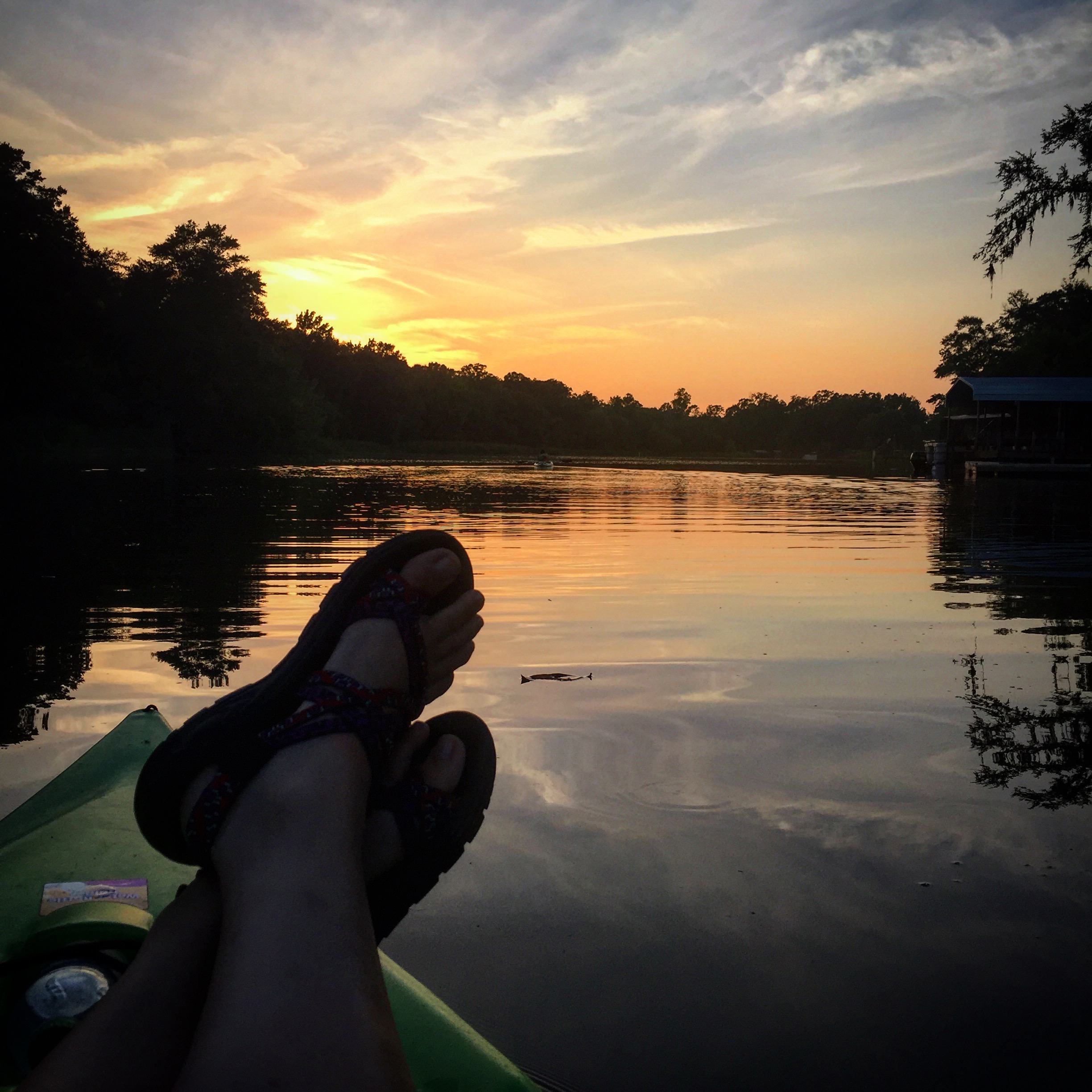 Kayaking and watching the beautiful sunset on Dog River. 