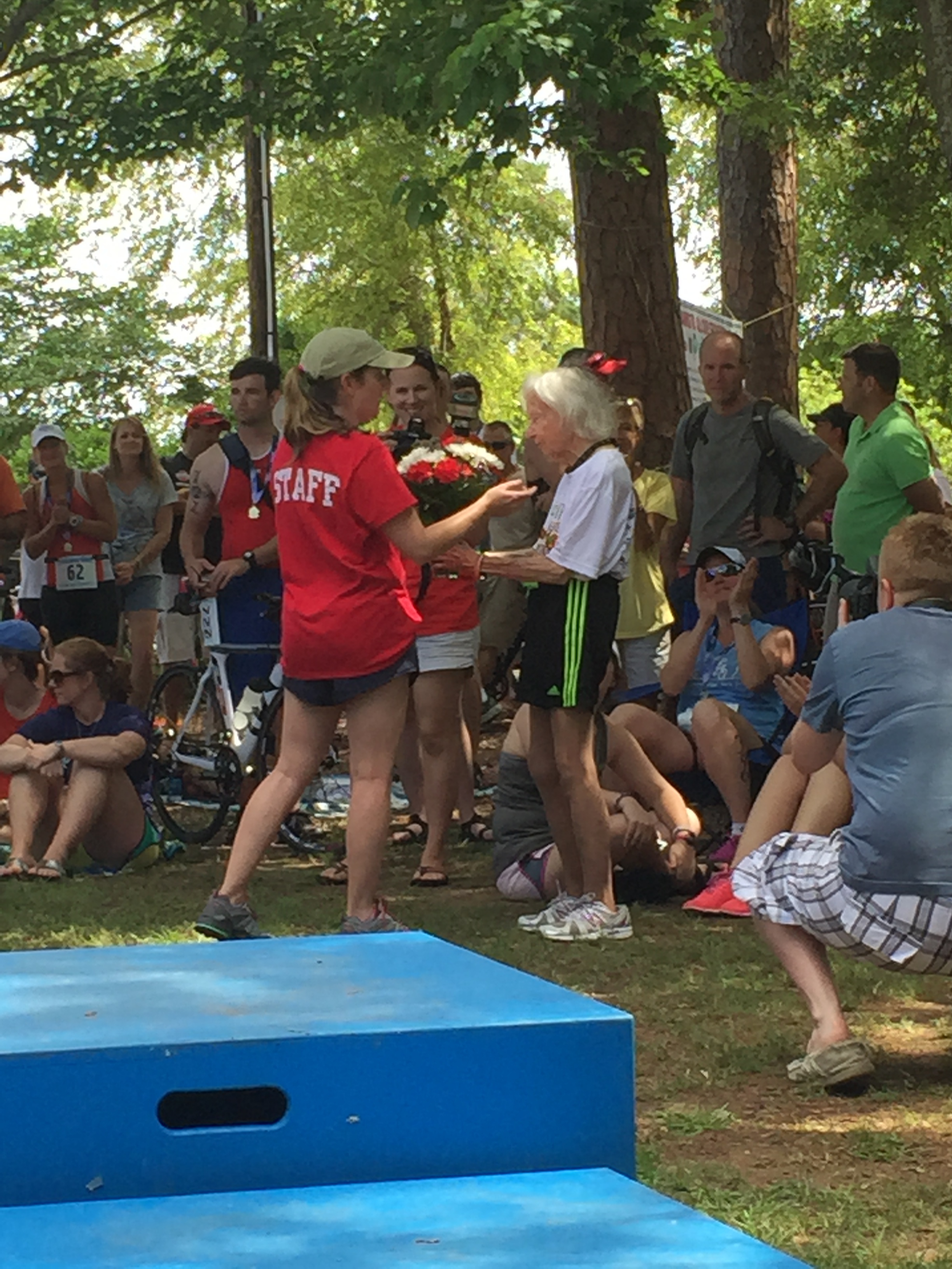 Mary Kathryn and Grandman staff honor Ms. Daphne Dvorak at the 2015 race, a long-time Grandman veteran and crowd favorite. 