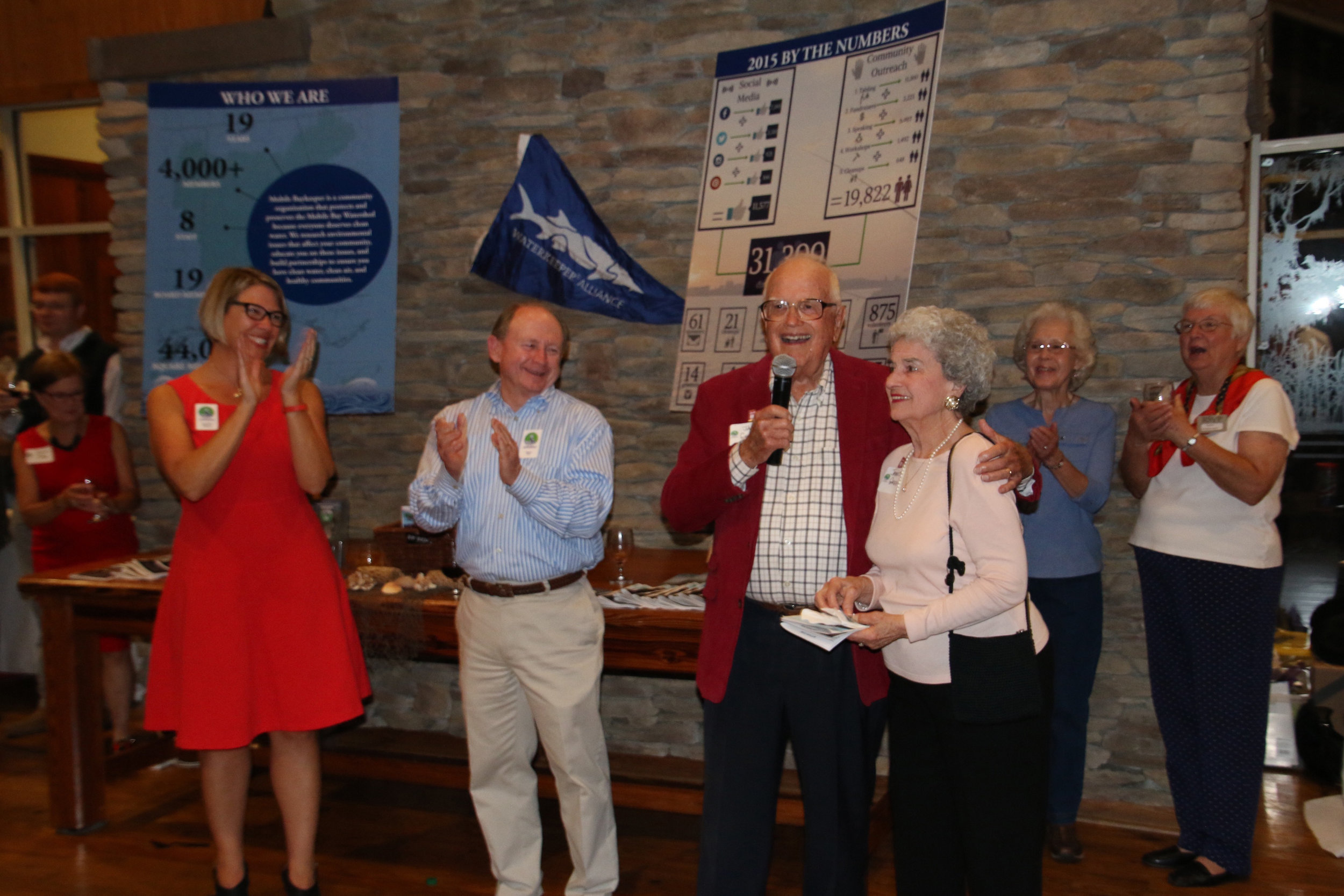 Jack, standing alongside his wife Janice, was honored as the recipient of the 2016 Bay Bash Award for his contributions as one of Mobile Baykeeper's founding members and his decades of service to our community. 