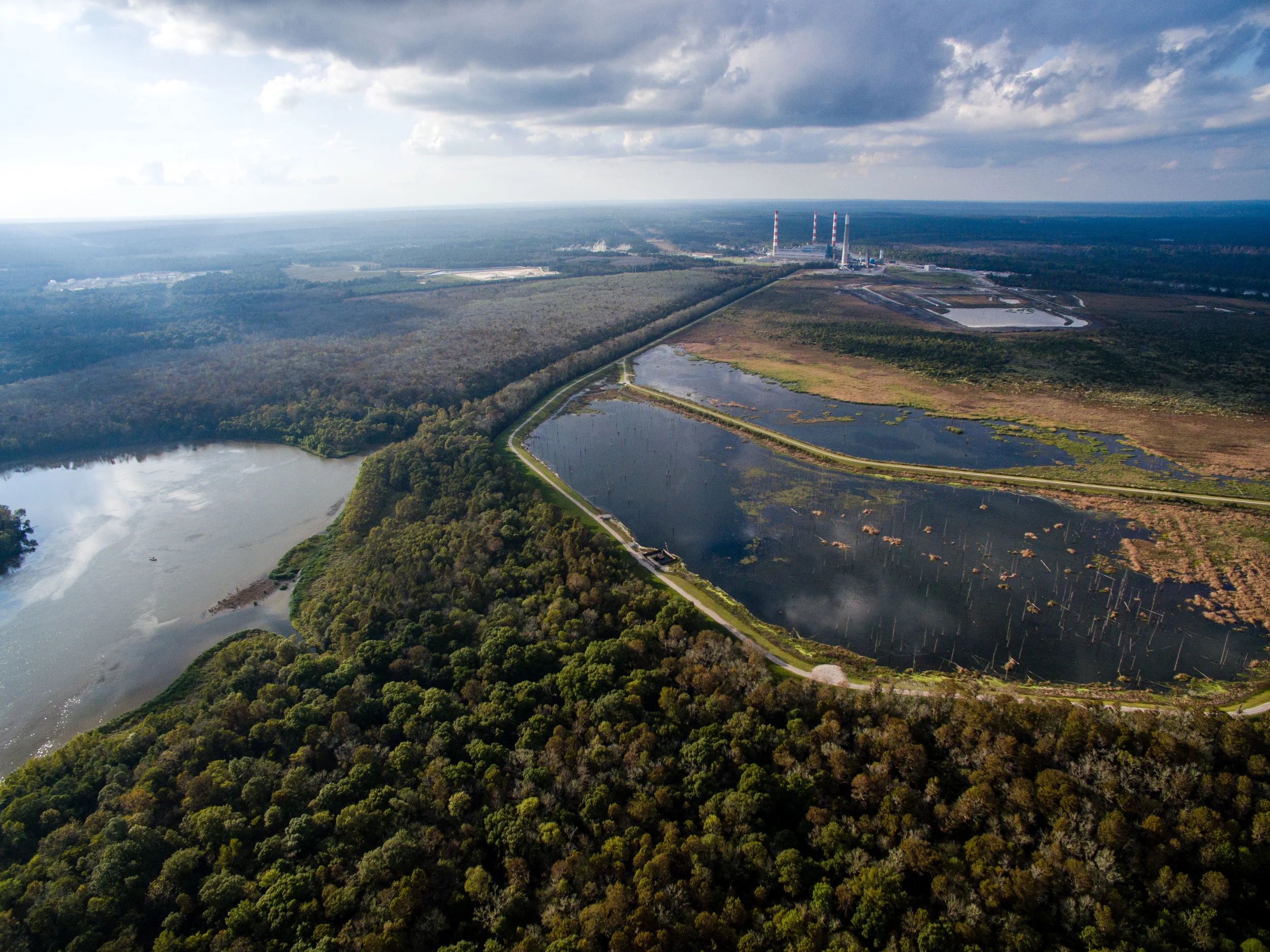 Above: Alabama Power's Plant Barry stores 21 million tons of toxic coal ash in a 600-acre pond adjacent to the Mobile River in the Mobile-Tensaw Delta. 