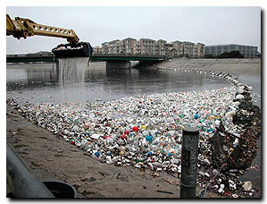 Non-recyclable packaging make up a large portion of marine and community pollution, forcing local governments to pay high clean-up costs such as those featured here in Ballona Creek. 
