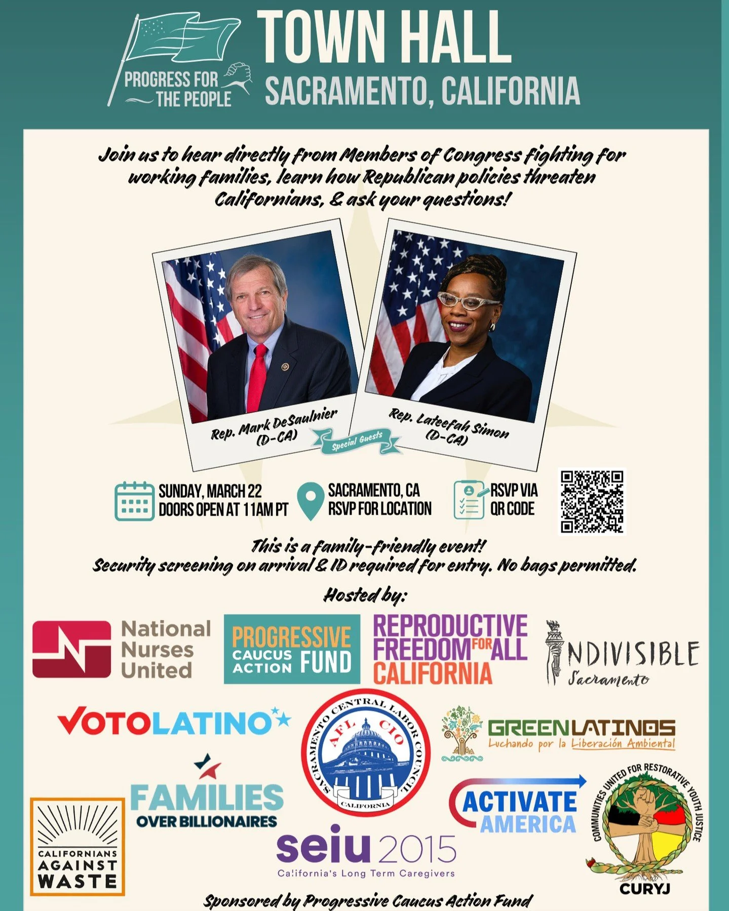 Join us! This town hall is about drawing a clear line: our communities believe in accountability, constitutional rights, and a government that serves people.
RSVP today to join us and be part of the conversation!
When: Sunday, March 22, 2026
Doors: 1