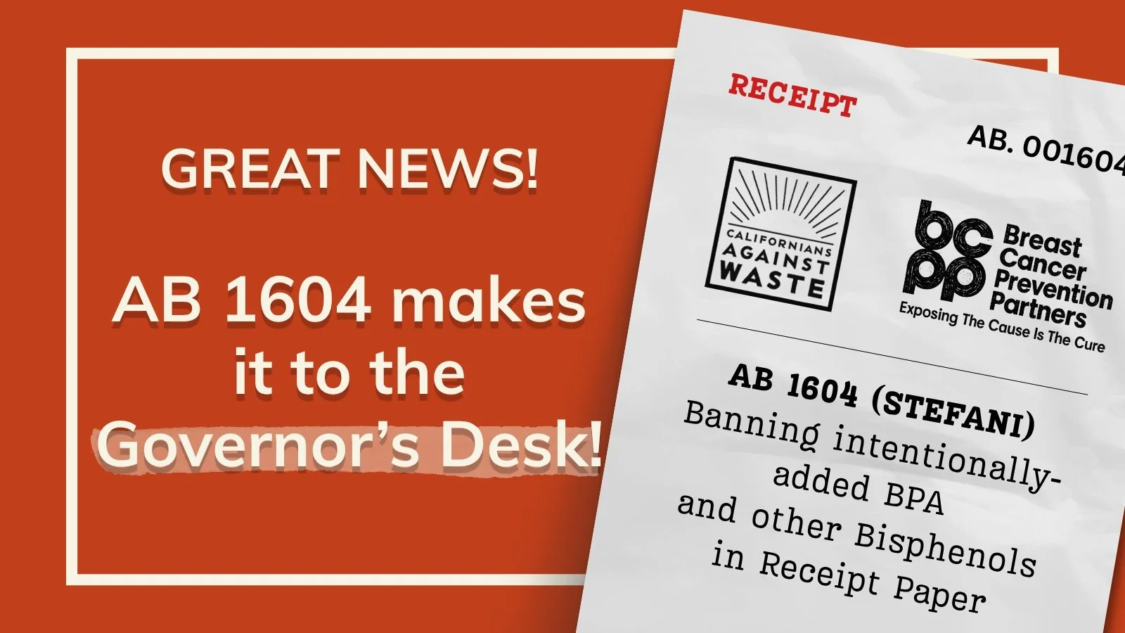 FANTASTIC NEWS! Our 3rd sponsored bill, AB 1604 by @asmstefani passed its concurrence vote in the Assembly. 

Join us and @bcppartners in urging @cagovernor to get toxic chemicals out of our receipts and sign AB 1604!