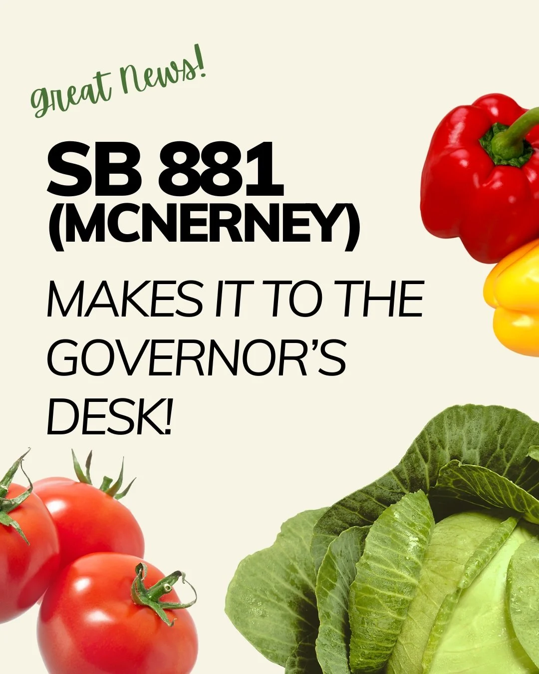 SB 881 just passed the California Legislature unanimously! We're proud to co-sponsor this bill with @cafoodbanks.

SB 881 extends the Farmer to Food Bank Tax Credit, helping California farmers donate surplus food to food banks instead of sending it t
