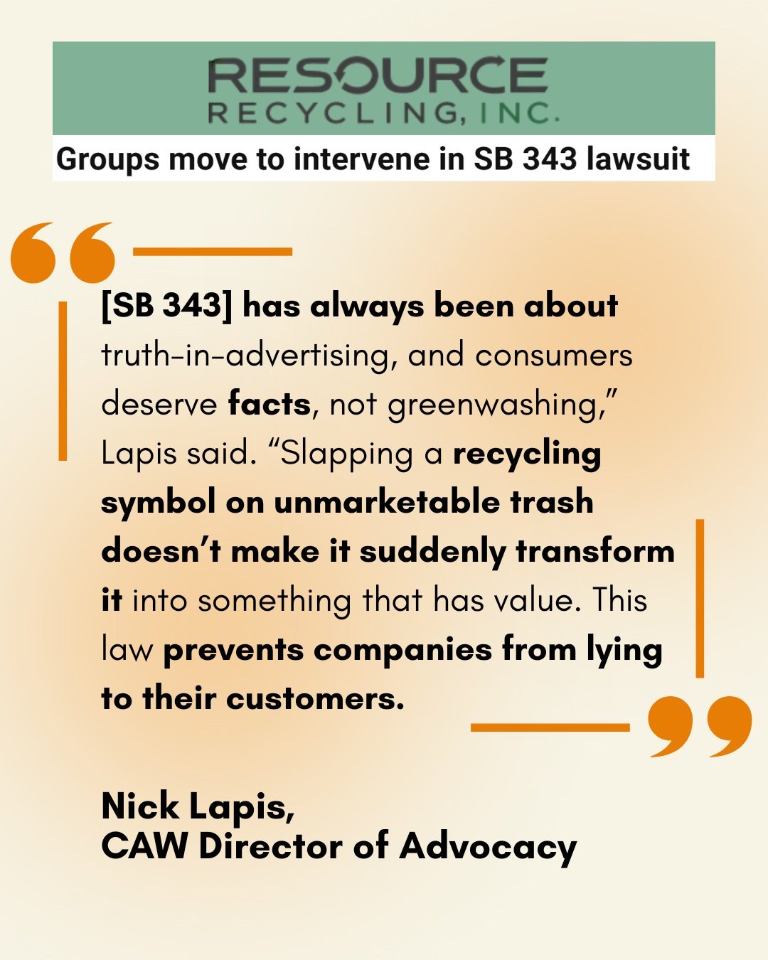 WE'RE SUING. Earth Island Institute, on behalf of itself and its project Plastic Pollution Coalition (PPC), and Californians Against Waste (CAW) filed a motion to defend California&rsquo;s landmark &ldquo;Truth in Environmental Labeling&rdquo; Law (S