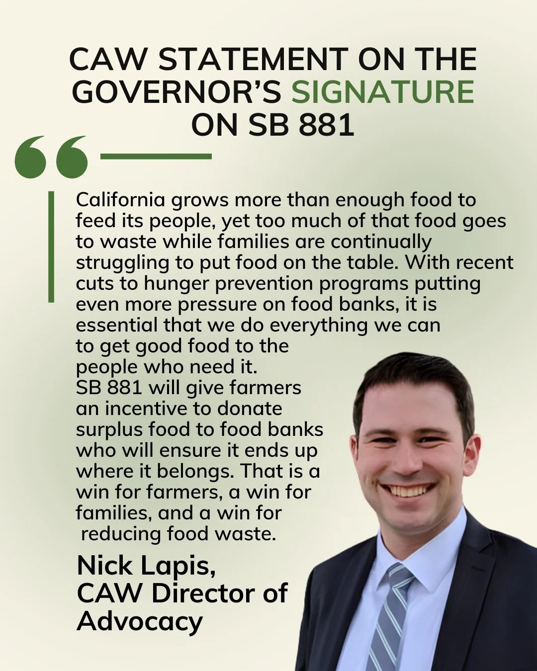 Great news! @senatormcnerney 's SB 881 just got signed by the Governor! Thank you to the California Association of Food Banks for co-sponsoring this legislation with us.