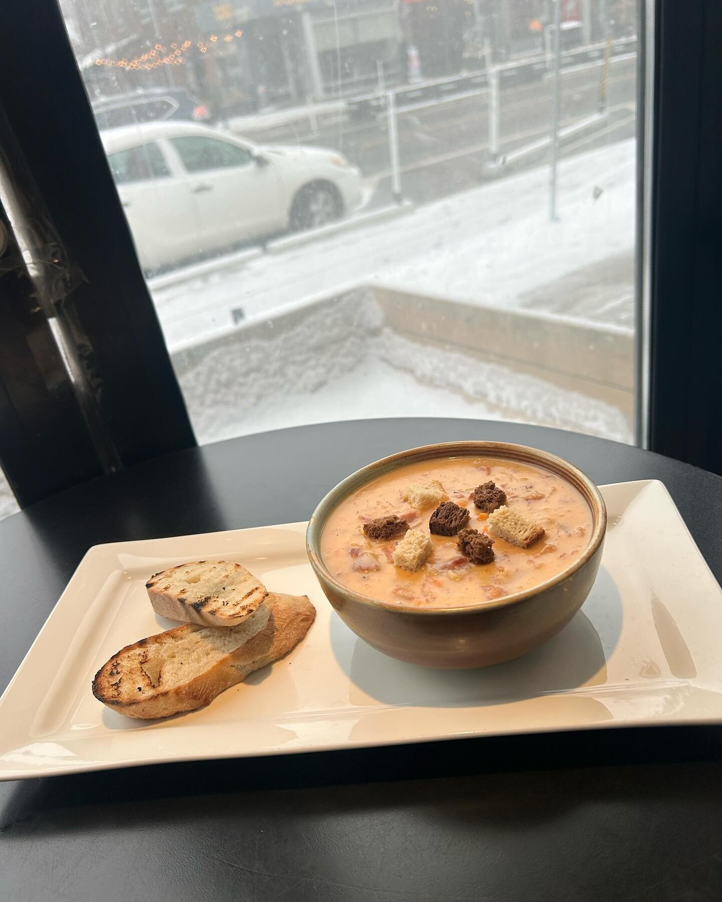 This snowy day calls for soup and we have an interesting new one for you!

We have Rueben Soup made with corned beef, Swiss cheese, sauerkraut and rye croutons 

Out chef lost his mind and turned a sandwich into a soup but it&rsquo;s delicious 🤤 

*