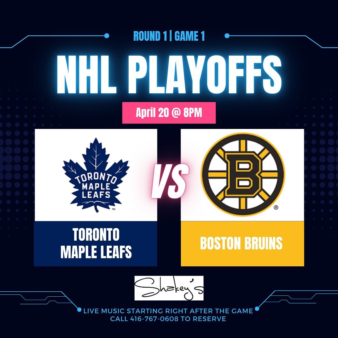 🏒 Maple Leafs Playoffs 🏒

The night we&rsquo;ve all been waiting for is upon us! Come watch the @mapleleafs take on the @nhlbruins at your local Leafs bar! Game starts at 8pm 🏒

💙 Go Leafs Go 💙

We have live music starting right after the game. 