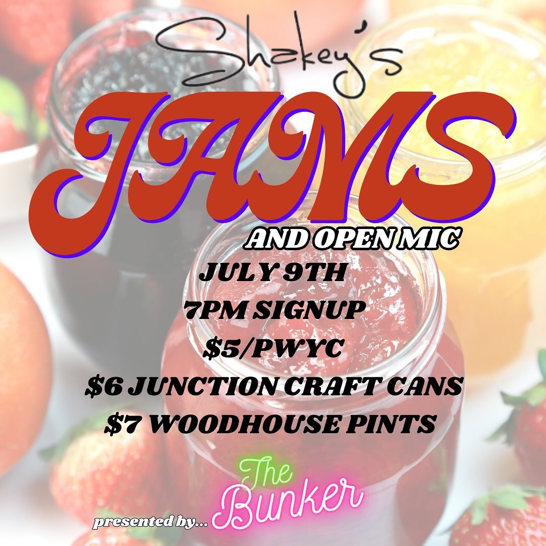 🎸 New Open Mic &amp; Jam 🥁

Shakey&rsquo;s is joining forces with local DIY initiative @thebunker.to for a night of open mic and open jams. Players can sign up for an open mic slot and/or take the stage for a community jam. Bring an instrument, bri