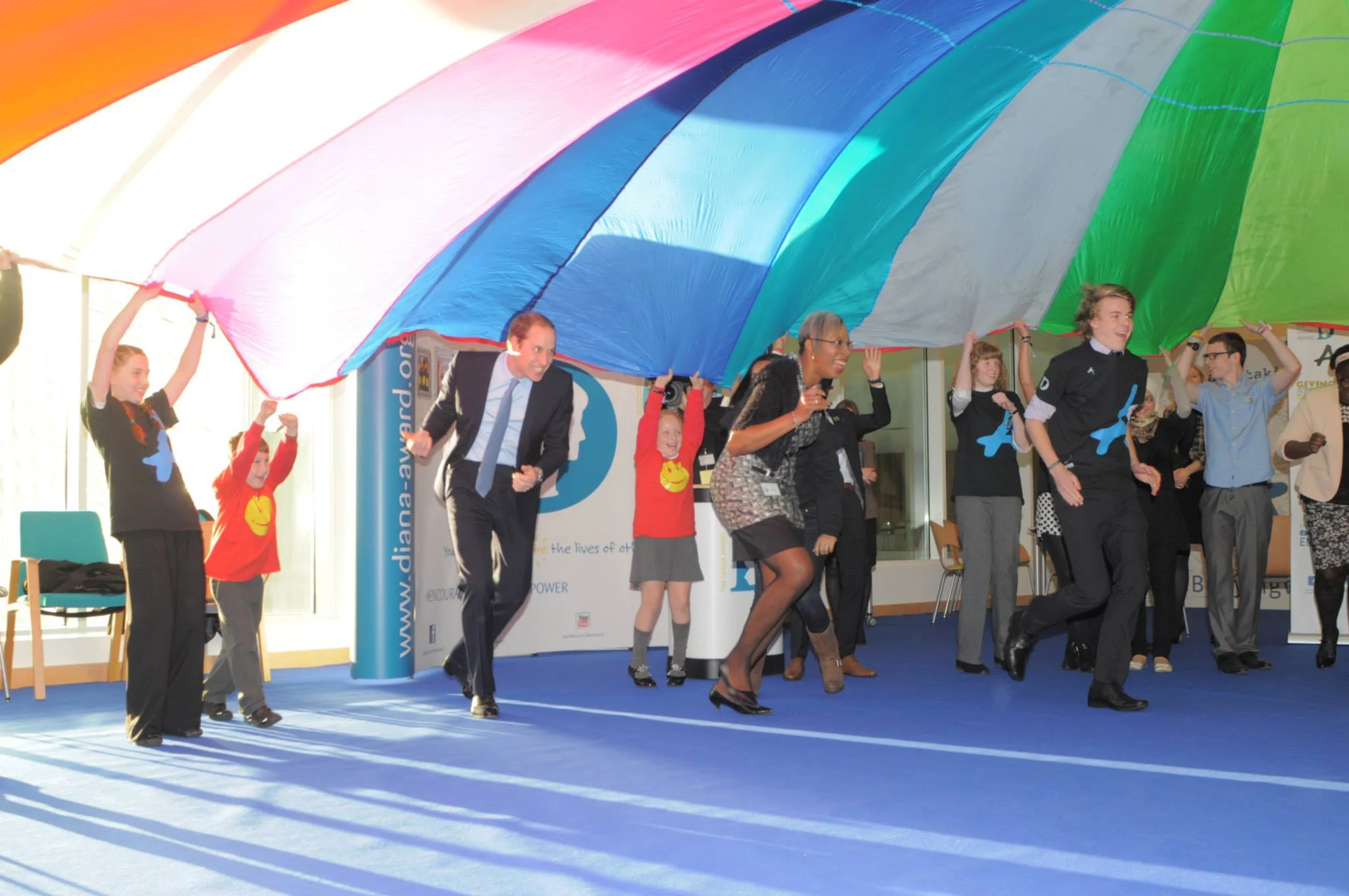 Chloe and Prince William stood together at one point during the parachute game. Chloe: "It was really strange to be standing next to Prince William whilst playing a party game."