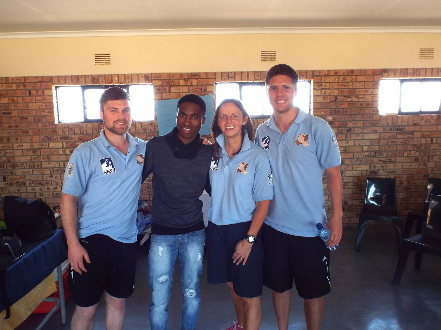 Photo: Mr Wilkes, Simphiwe Ndlovu, Mrs Chattoe, Mr Pringle, Mnyakanya High School, June 2015