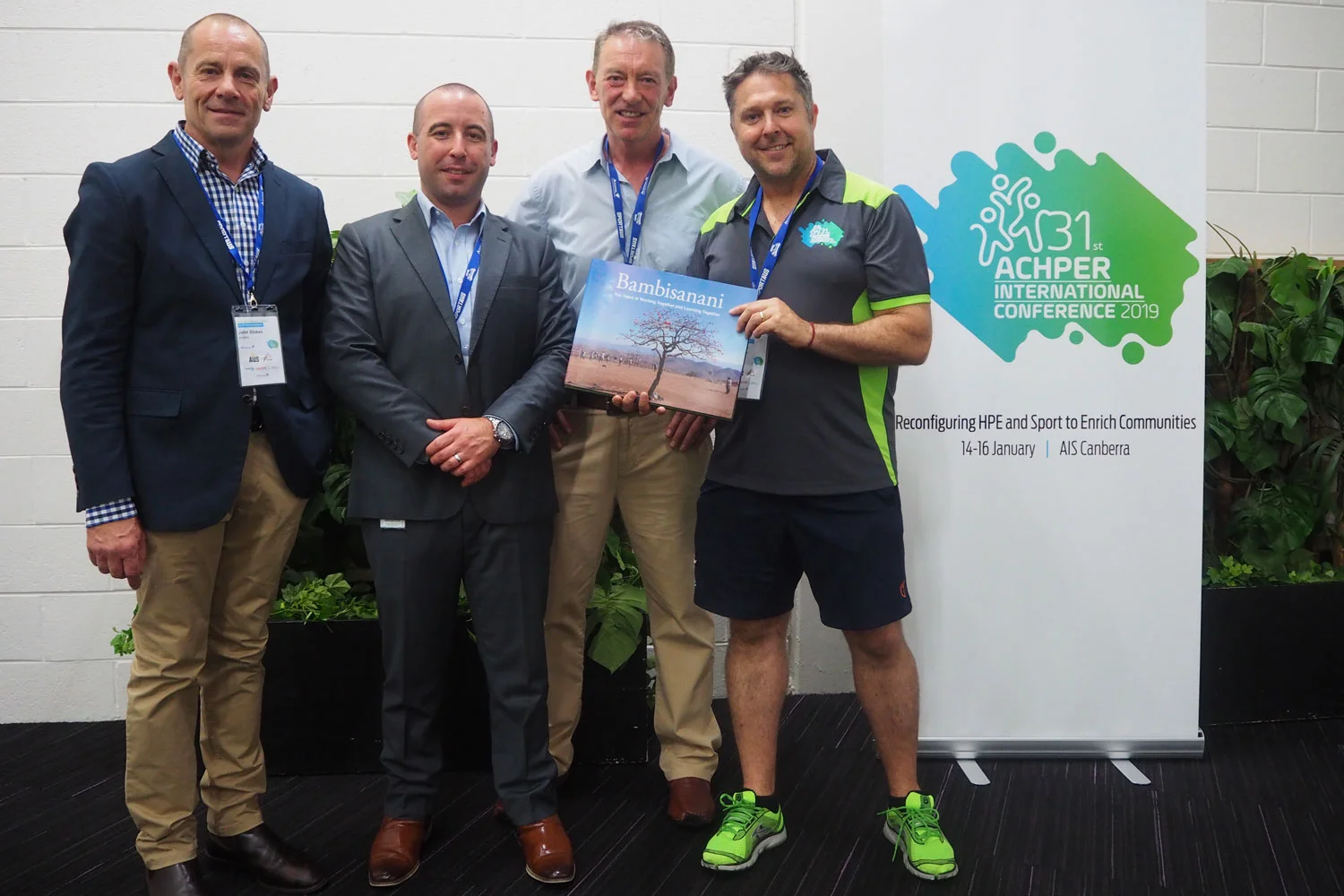 From Left to Right: John Stokes CEO ACHPER, Pierre Comis, Sport Australia, David Geldart, Bambisanani Partnership, Dr Shane Pill, ACPHER President