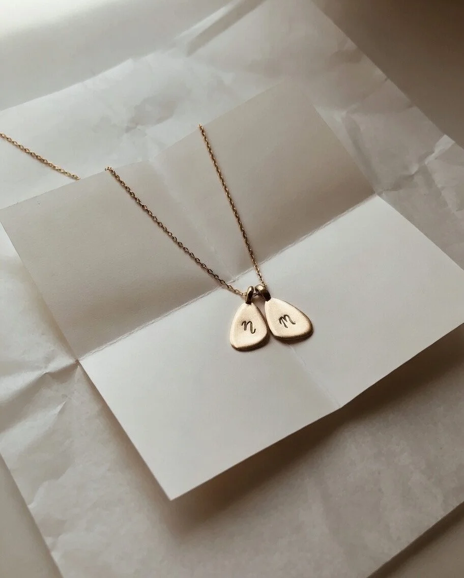 Gold hand stamped Little Leaf Initial Necklace .jpeg