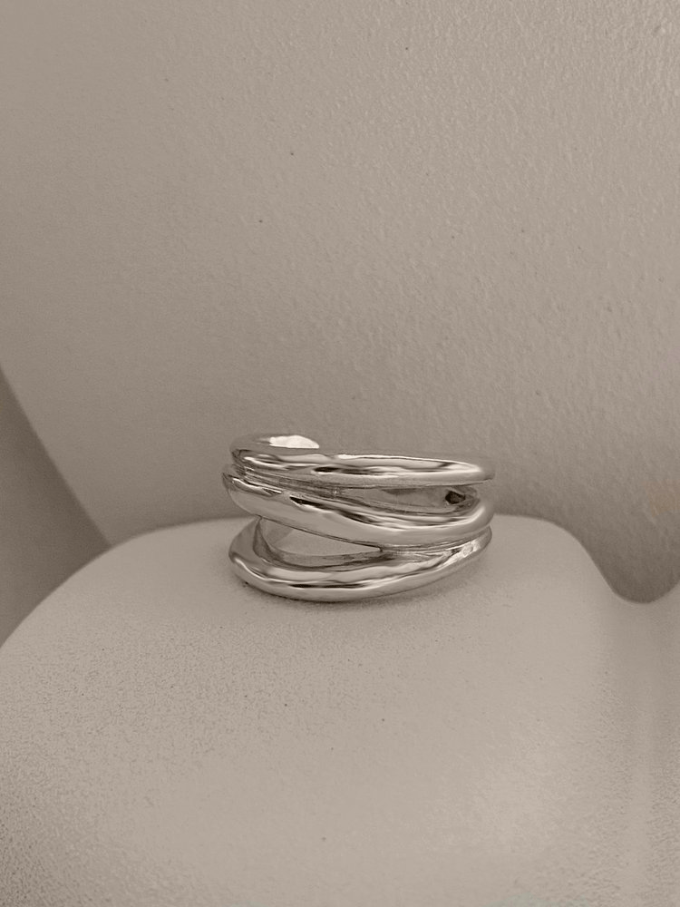Modern chunky statement silver ring