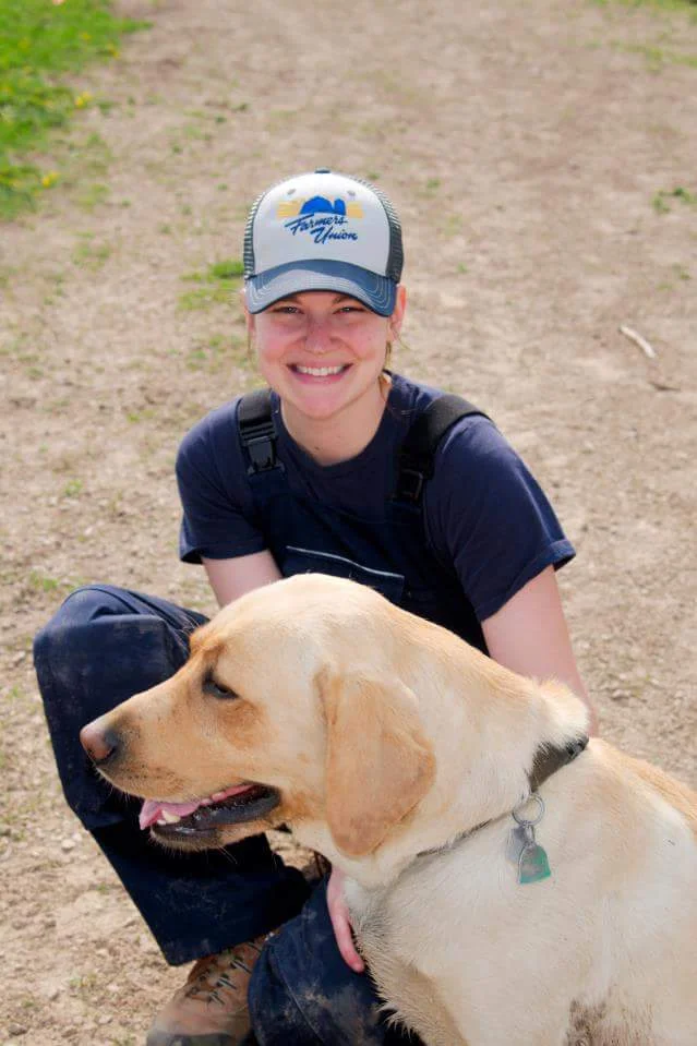 Stephanie and farm dog Smedley