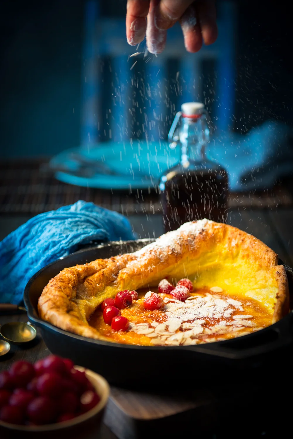 Toasted Almond Dutch Baby with Cherry infused Michigan Maple Syrup