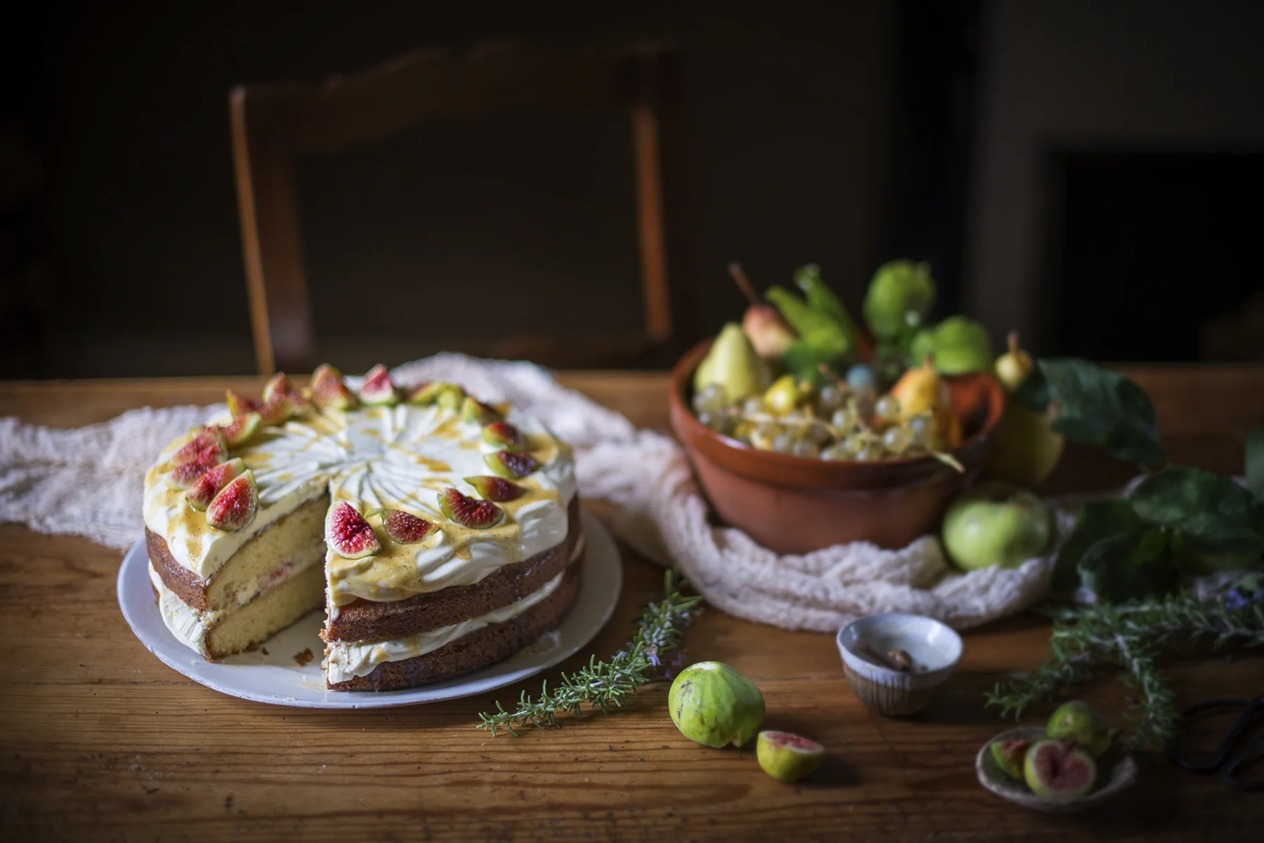 Bordeaux Food Photography and Honey Cake with Whipped Mascarpone and Fresh Picked Figs