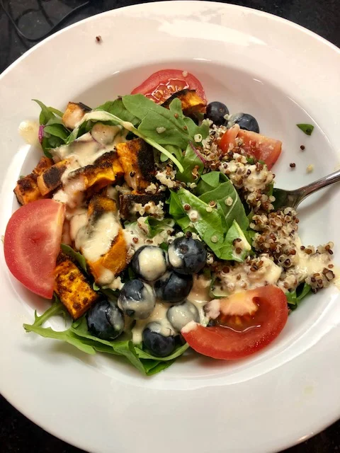Make This Buddha Bowl--Featuring Quinoa, Roasted Sweet Potatoes, Blueberries and Local Chard
