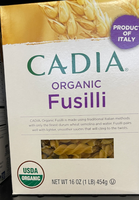 Organic pasta  $1.99