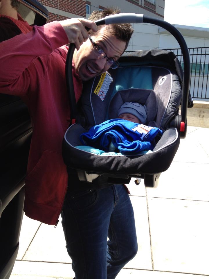 Taking home Elliott from the hospital. I drove very, very slow. I got honked at.