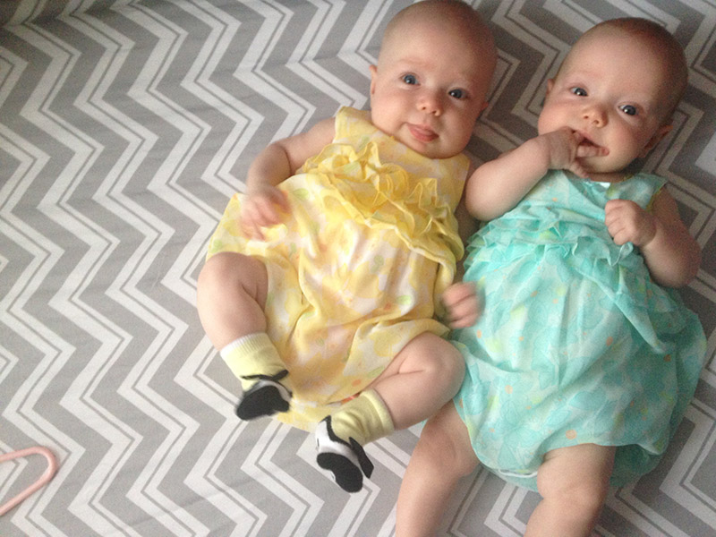 Five months later, those tiny 3 pound, 13 ounce girls are now these adorable little babies.