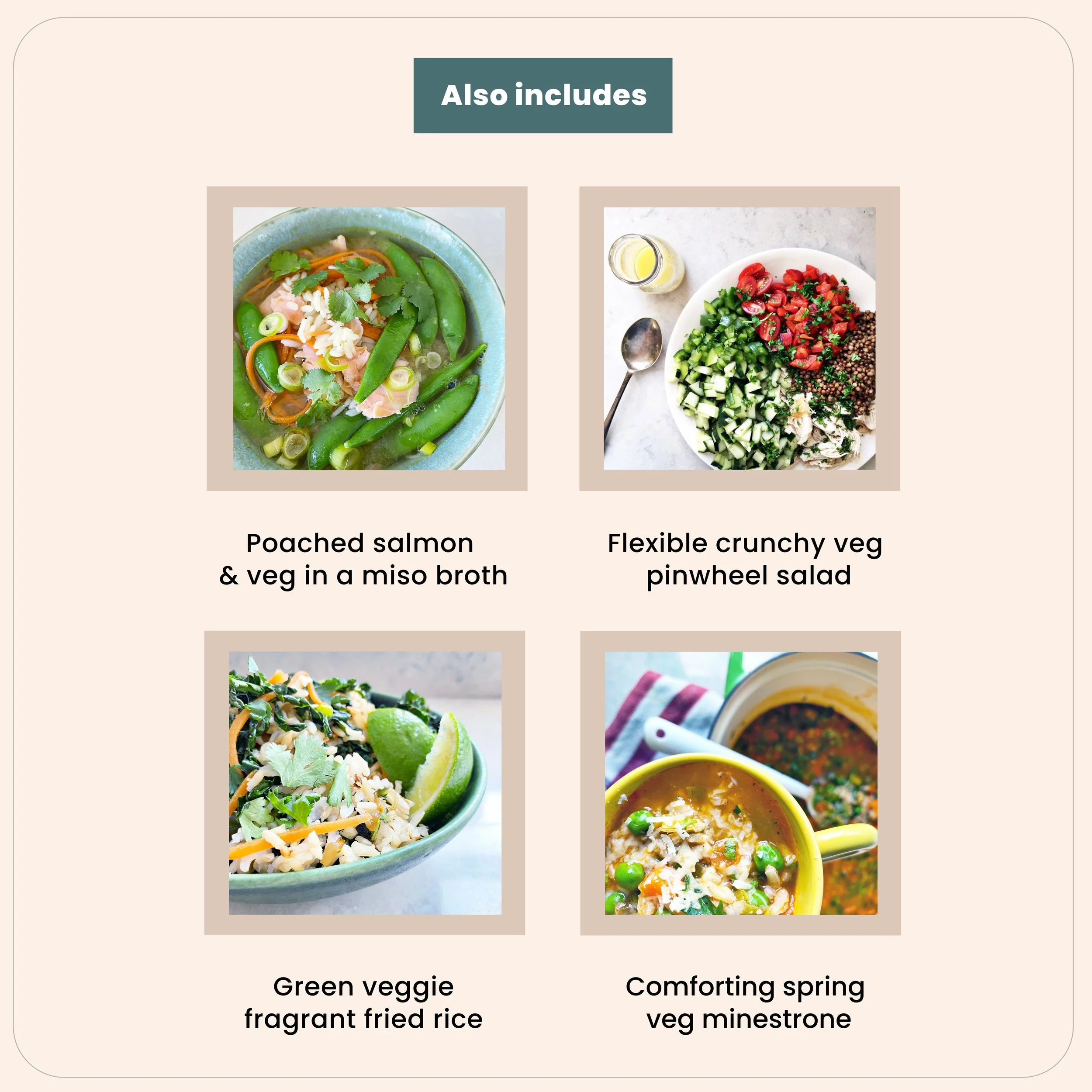 Contents page of Ready in 15 Spring edition meal plan showing included recipes
