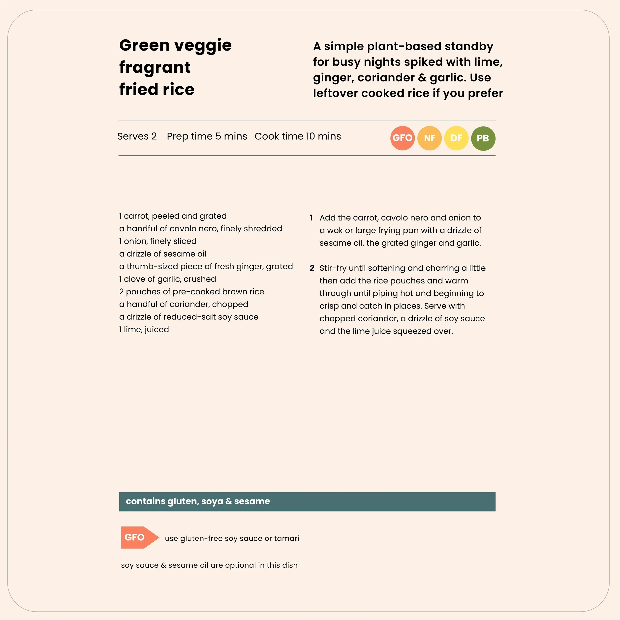 Example recipe from Ready in 15 Spring Edition meal plan with ingredients and method