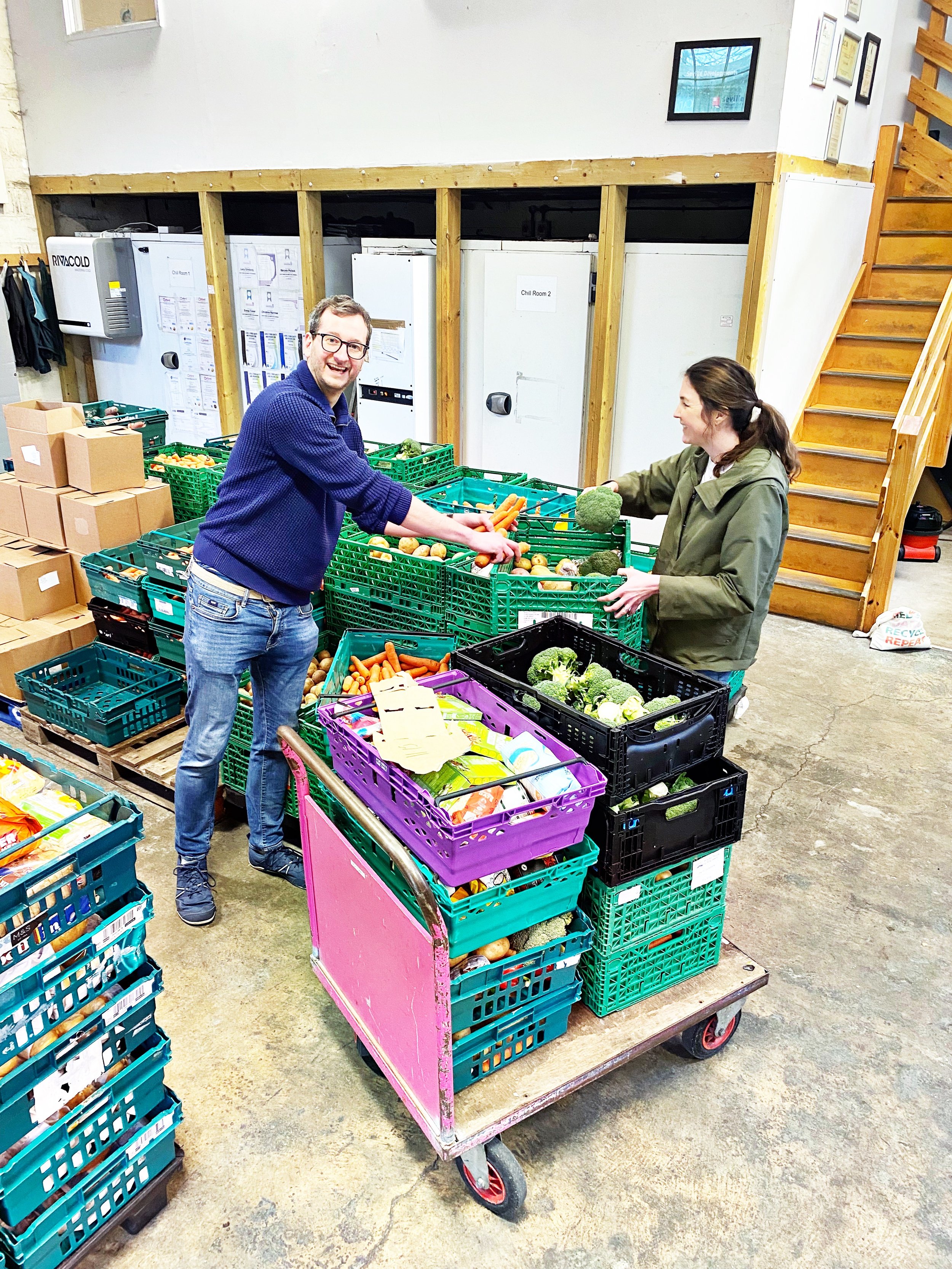 Emily Kerrigan sorting surplus fruit and vegetables at the Oxford Food Hub