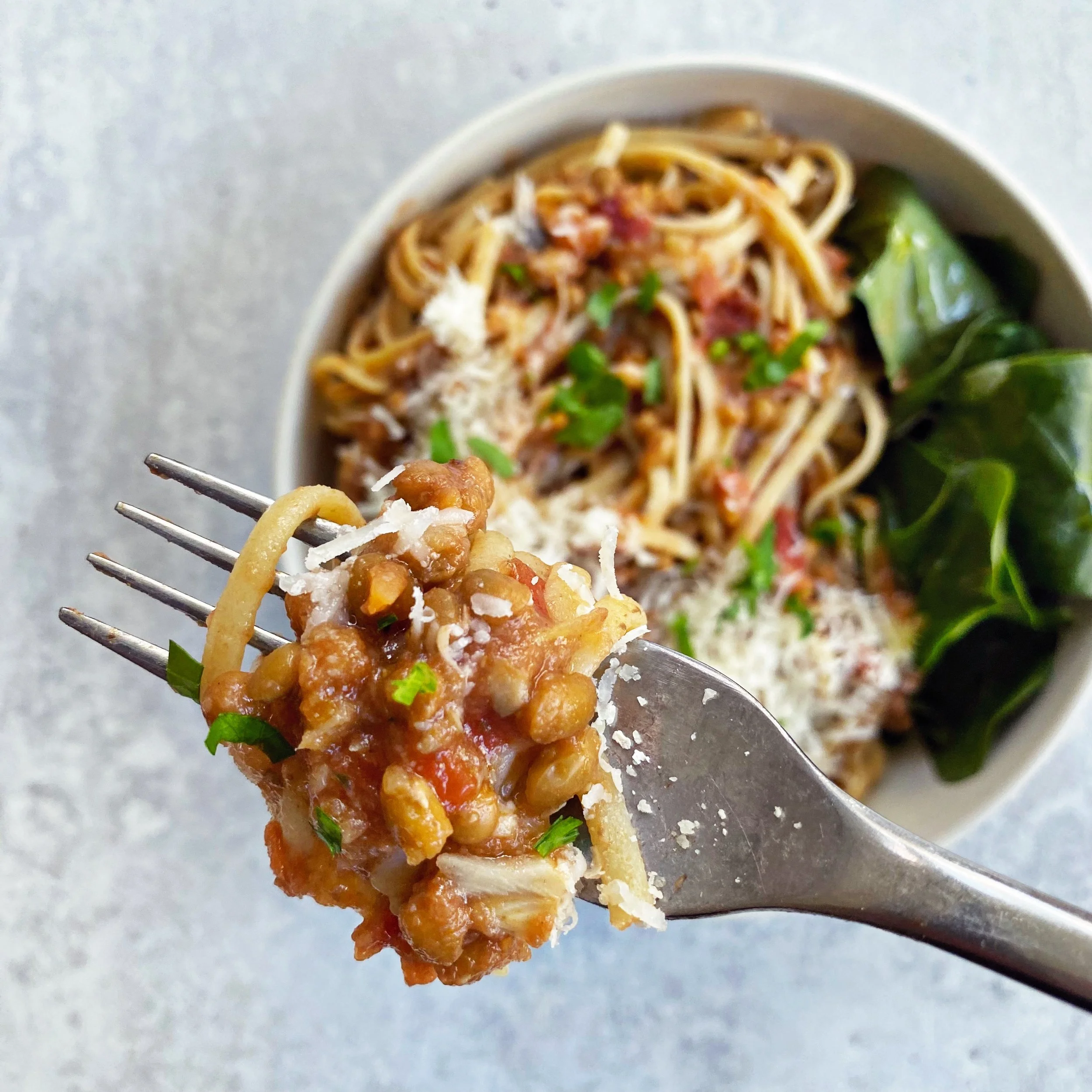  Lentil and vegetable spaghetti bolognese 