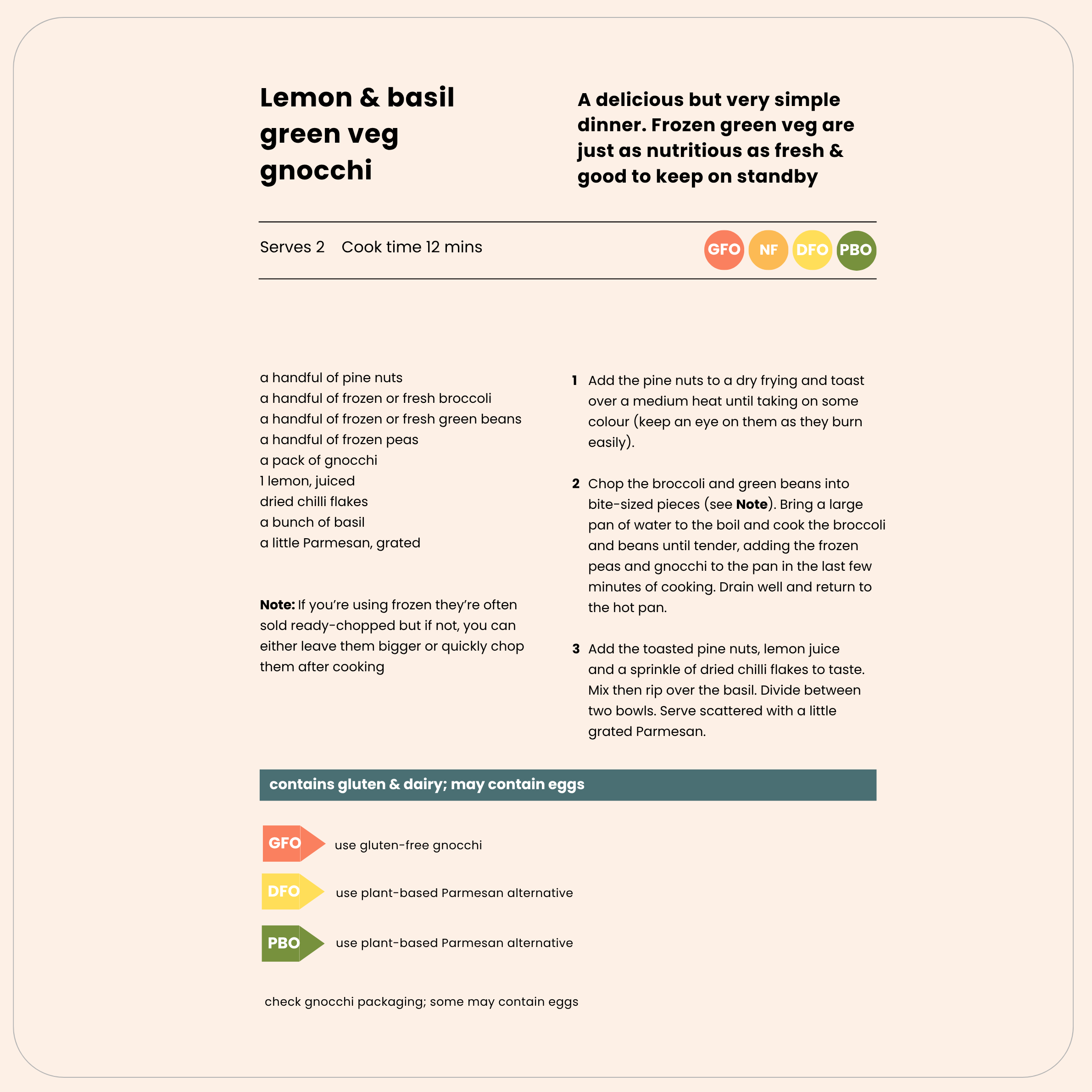 Example recipe from Supermarket Sweep Spring meal plan with ingredients and method 