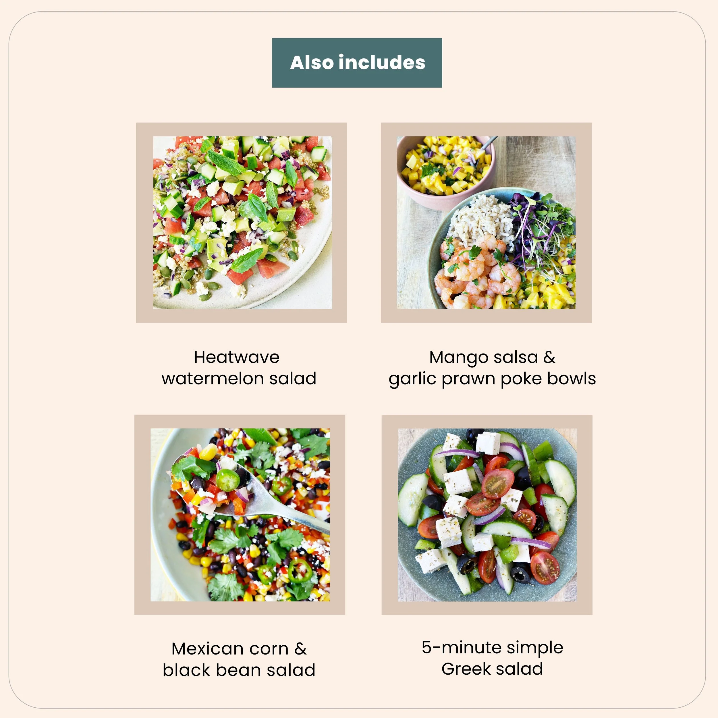 Contents page of Supermarket Sweep Summer meal plan showing included recipes  
